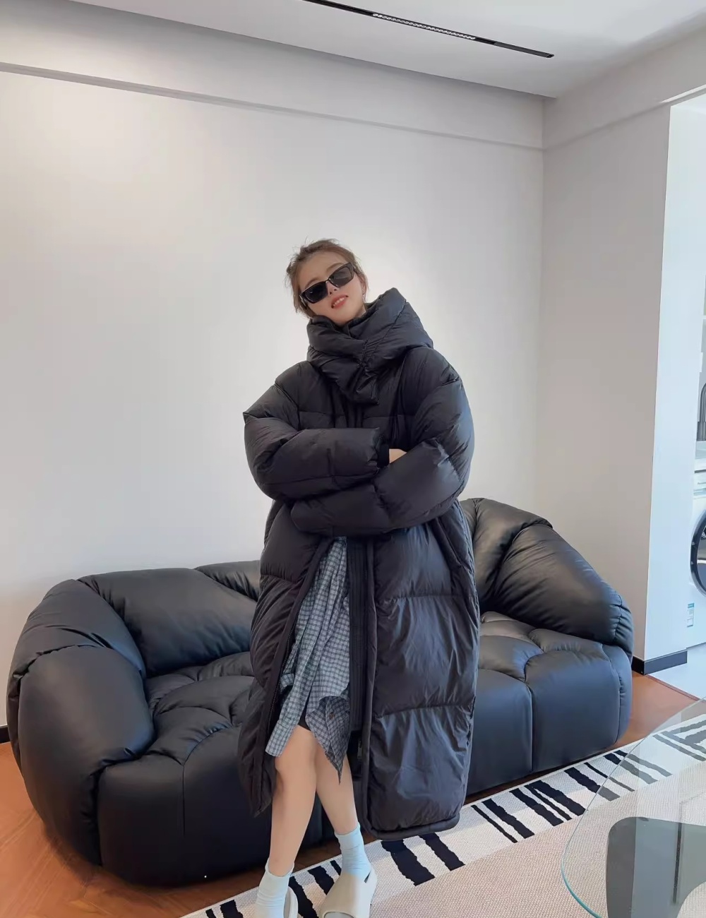 Hooded light luxury thermal winter loose cotton coat