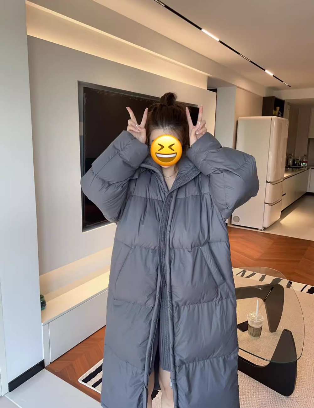 Hooded light luxury thermal winter loose cotton coat