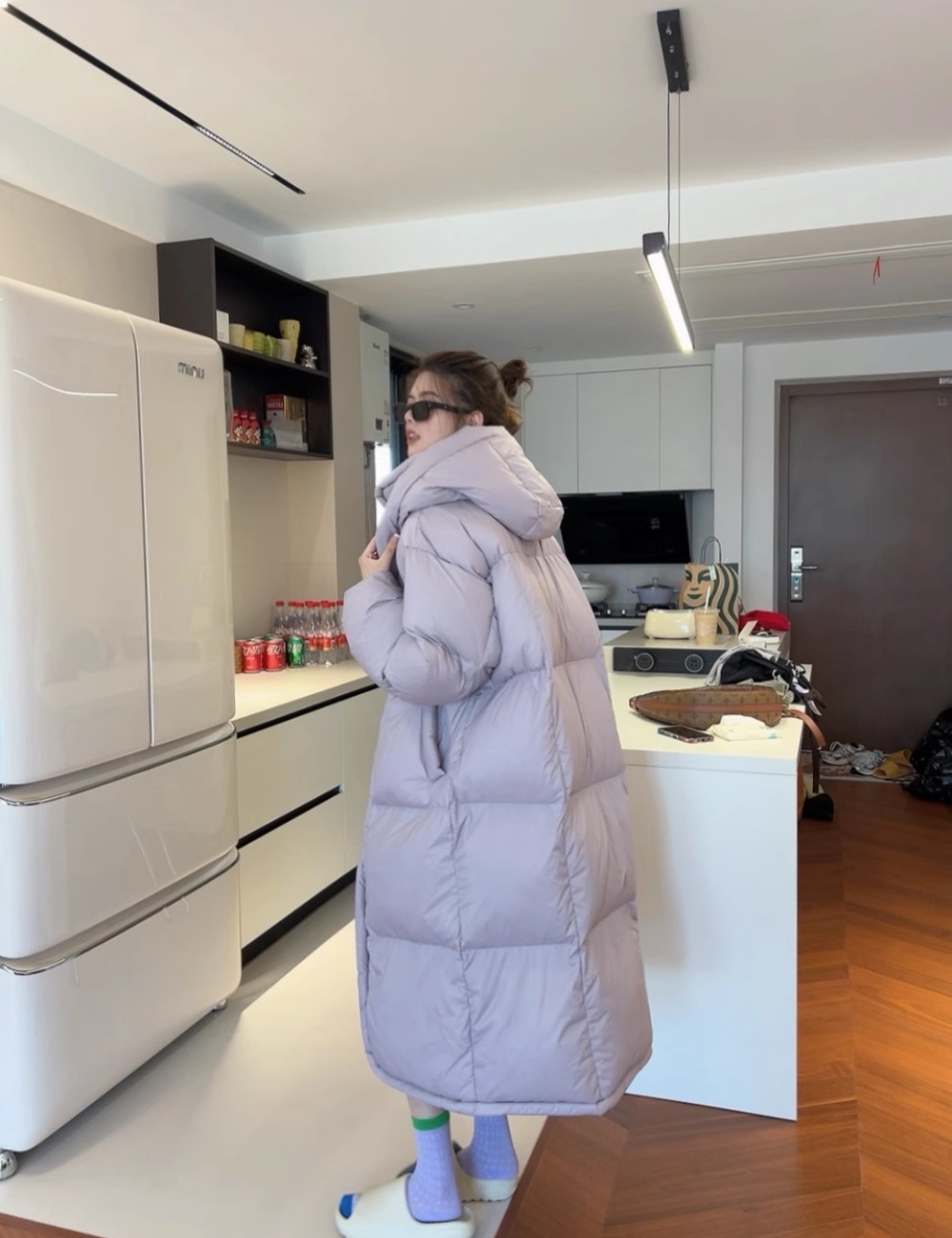 Hooded light luxury thermal winter loose cotton coat