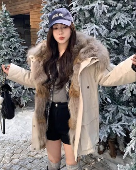 Hooded winter coat large fur collar thermal cotton coat