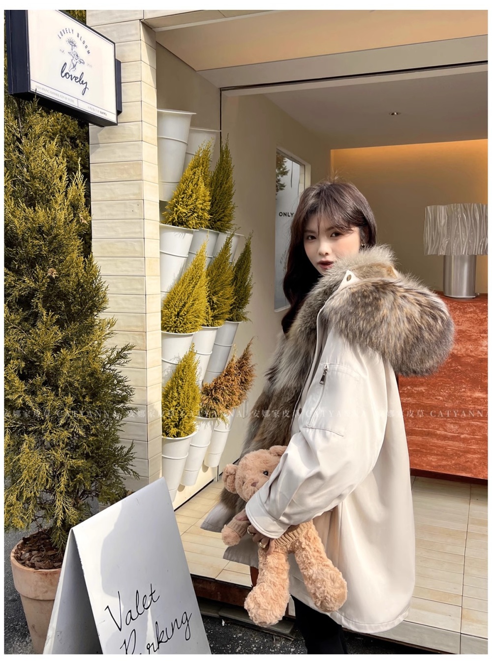 Hooded winter coat large fur collar thermal cotton coat