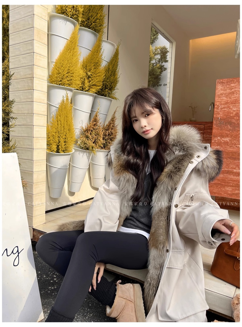 Hooded winter coat large fur collar thermal cotton coat