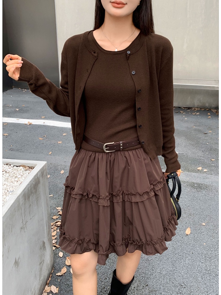 Long sleeve autumn and winter coat short cardigan a set