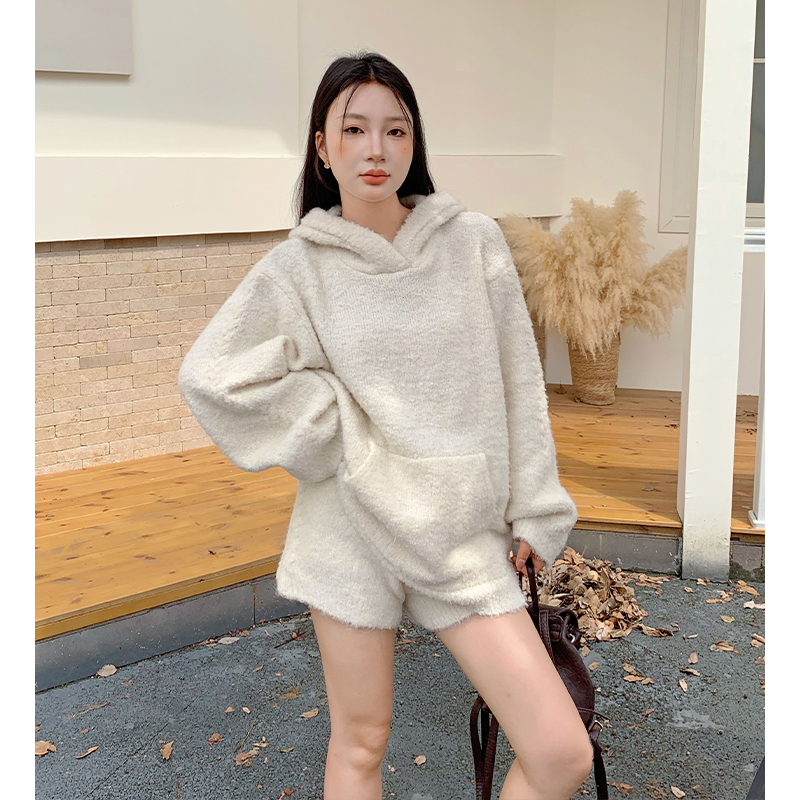 Tender high waist sweater lazy shorts 2pcs set