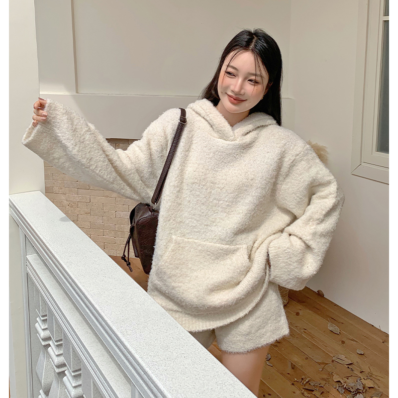 Tender high waist sweater lazy shorts 2pcs set