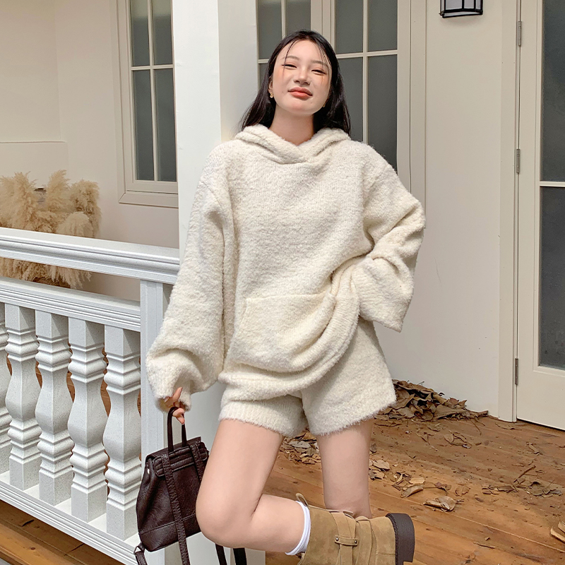Tender high waist sweater lazy shorts 2pcs set