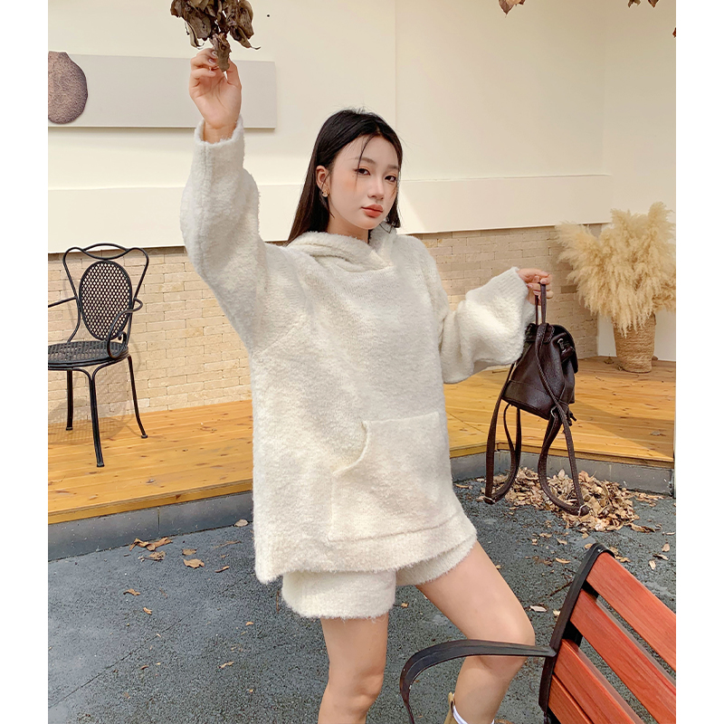 Tender high waist sweater lazy shorts 2pcs set
