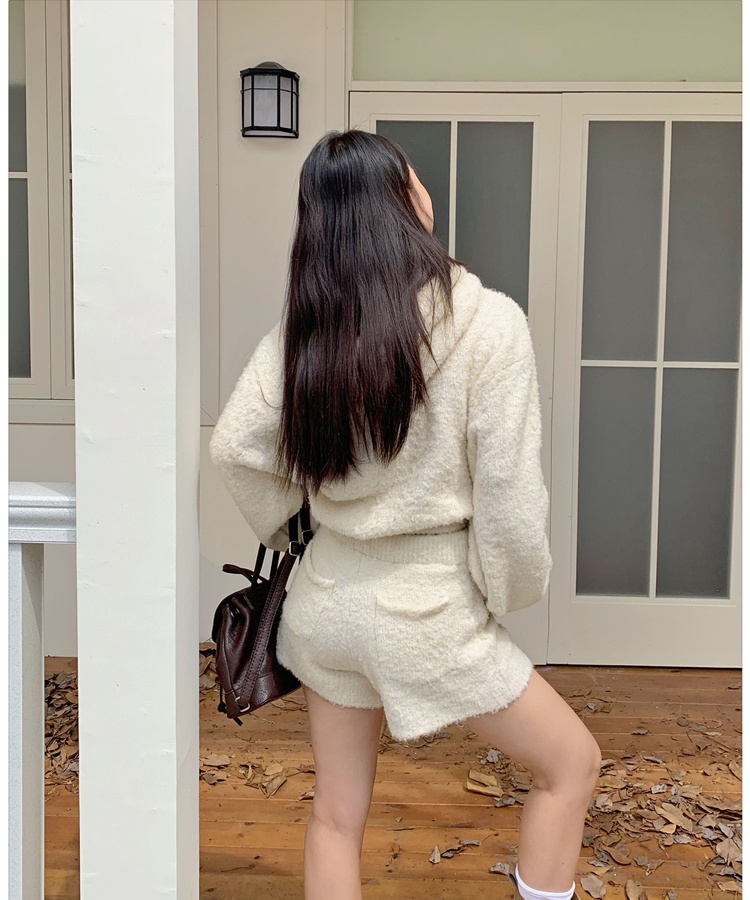 Tender high waist sweater lazy shorts 2pcs set
