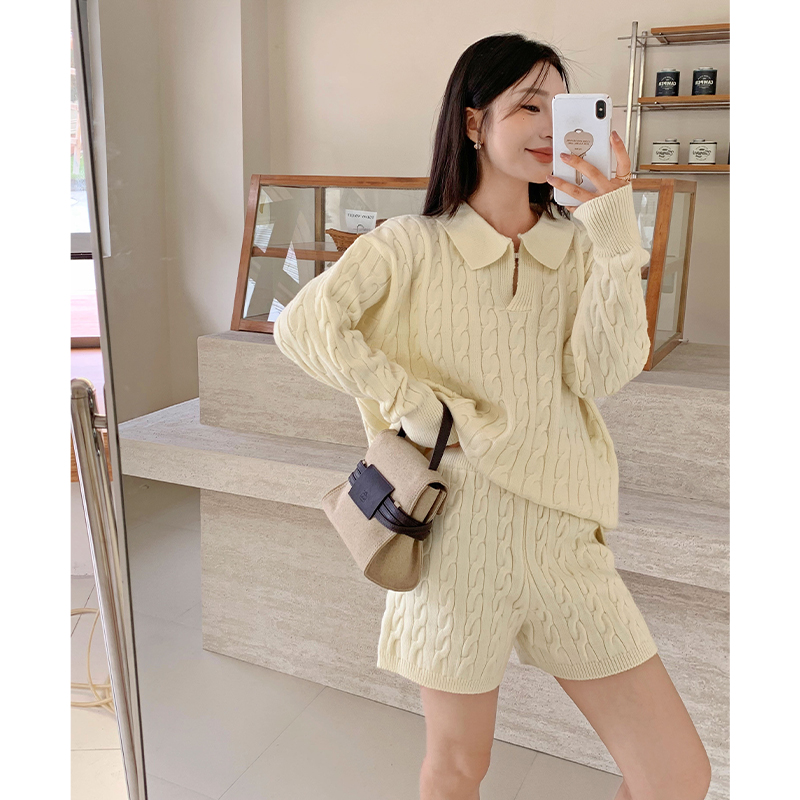 Korean style tops lazy shorts 2pcs set for women