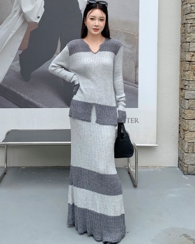 Autumn and winter skirt double yarn tops 2pcs set