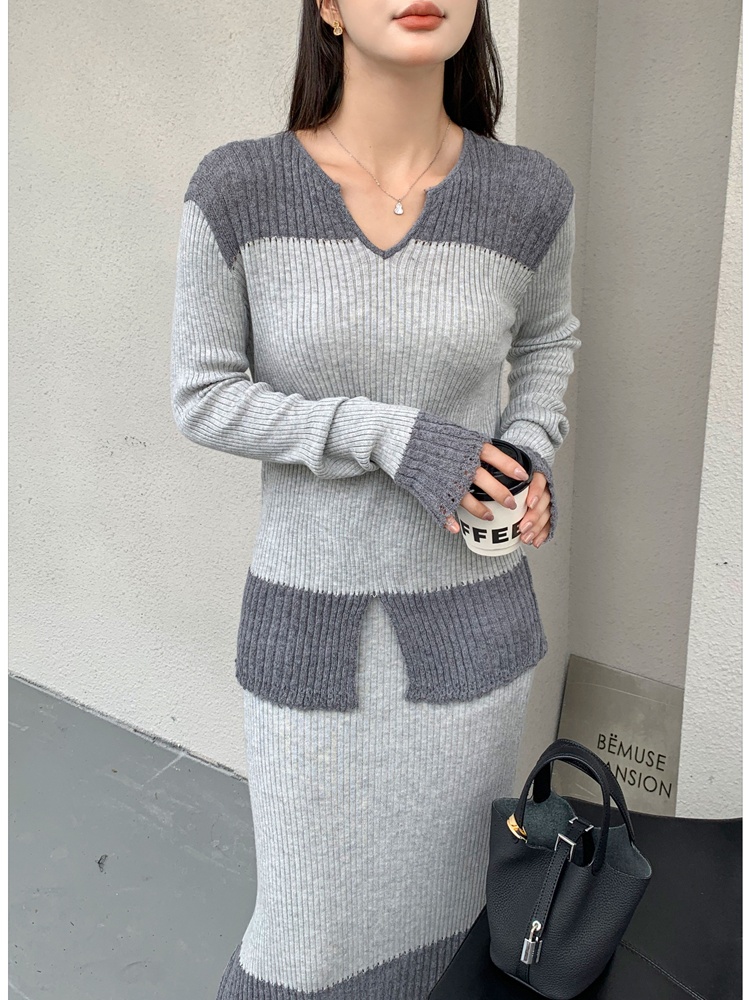 Autumn and winter skirt double yarn tops 2pcs set