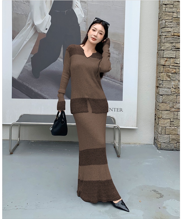 Autumn and winter skirt double yarn tops 2pcs set