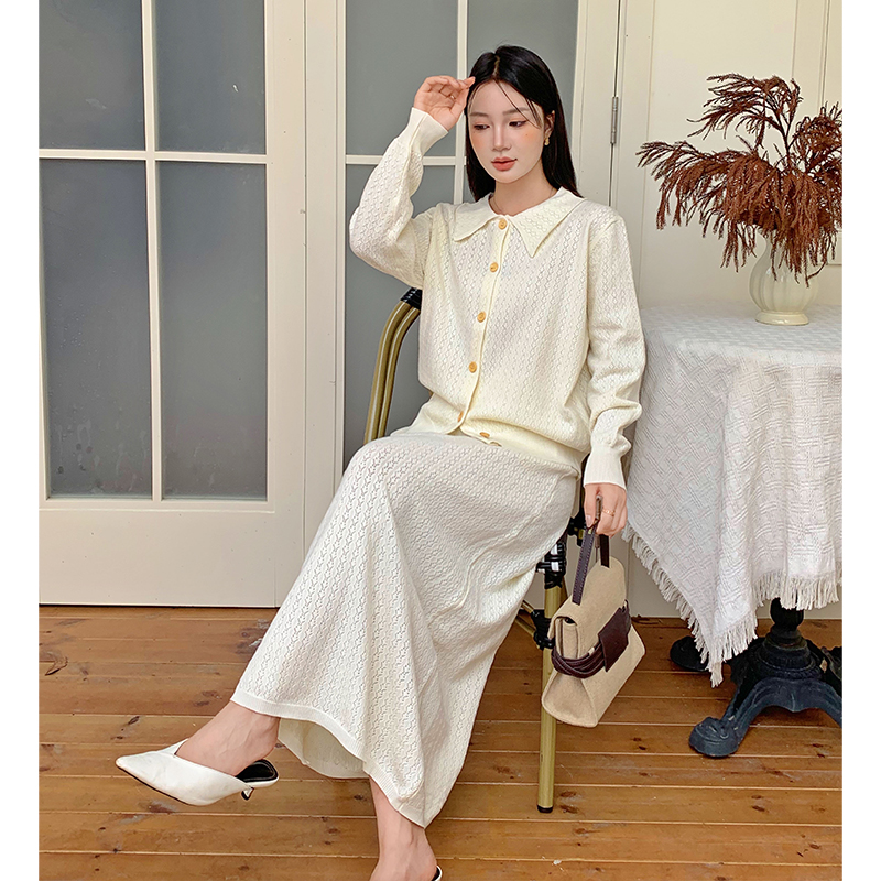 France style tender skirt hollow sweet cardigan 2pcs set