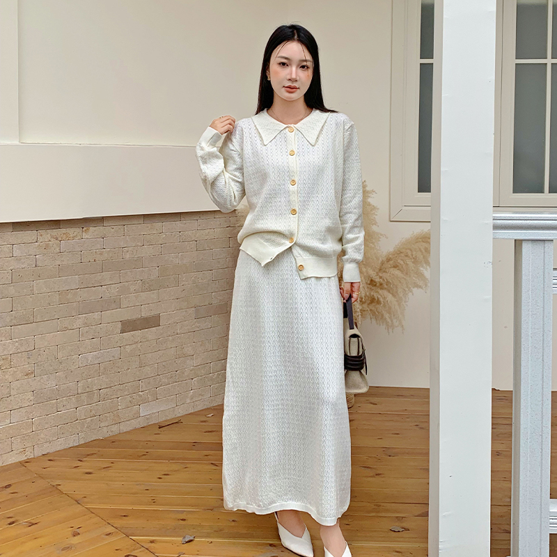 France style tender skirt hollow sweet cardigan 2pcs set