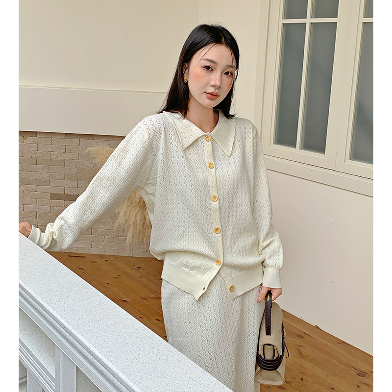 France style tender skirt hollow sweet cardigan 2pcs set
