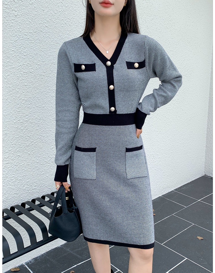 Knitted pinched waist sweater dress slim dress for women
