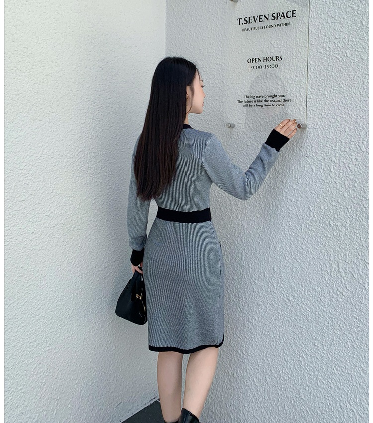 Knitted pinched waist sweater dress slim dress for women