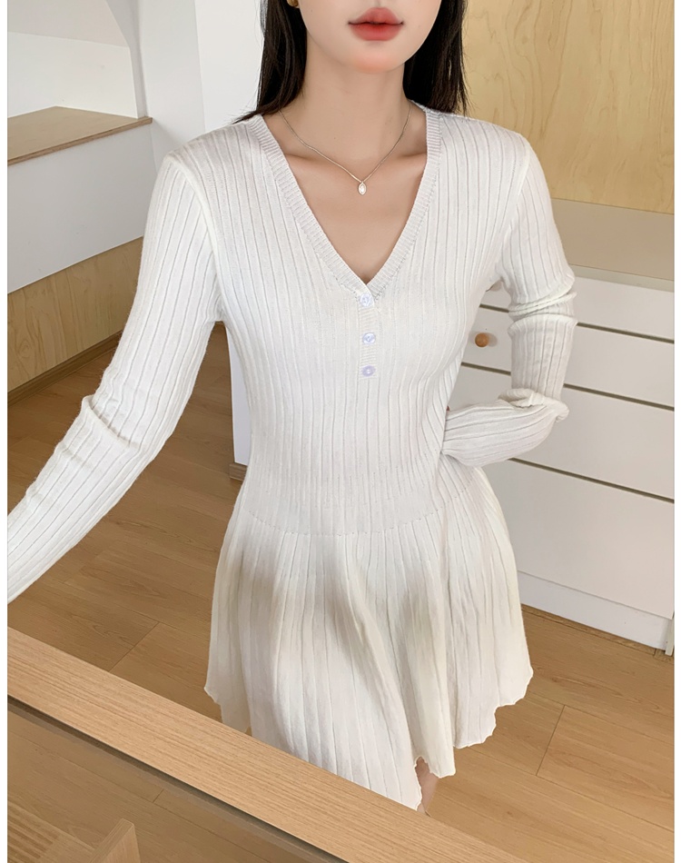 Tender long sleeve T-back autumn and winter V-neck dress