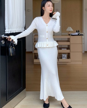 Exceed knee chanelstyle lotus leaf edges dress for women