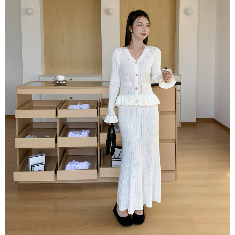 Exceed knee chanelstyle lotus leaf edges dress for women
