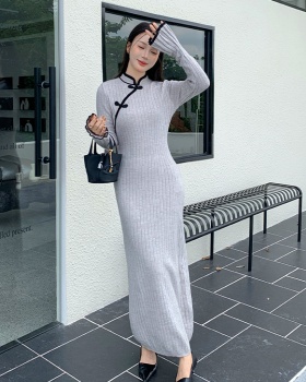 Chinese style slim long dress long sleeve dress