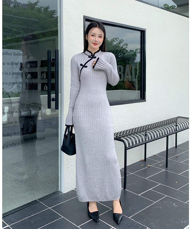 Chinese style slim long dress long sleeve dress