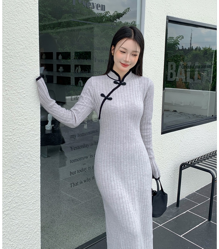 Chinese style slim long dress long sleeve dress