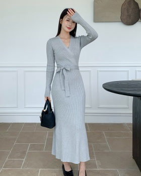 France style V-neck long dress ladies dress for women