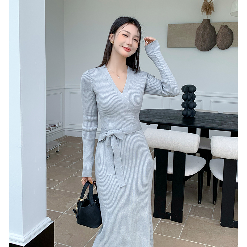 France style V-neck long dress ladies dress for women