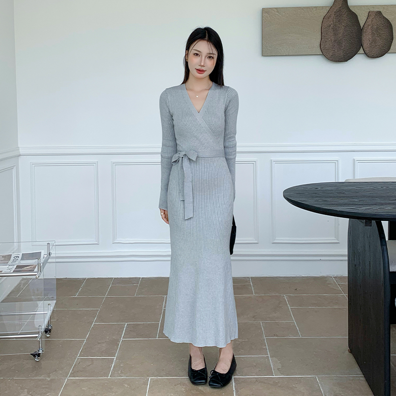 France style V-neck long dress ladies dress for women
