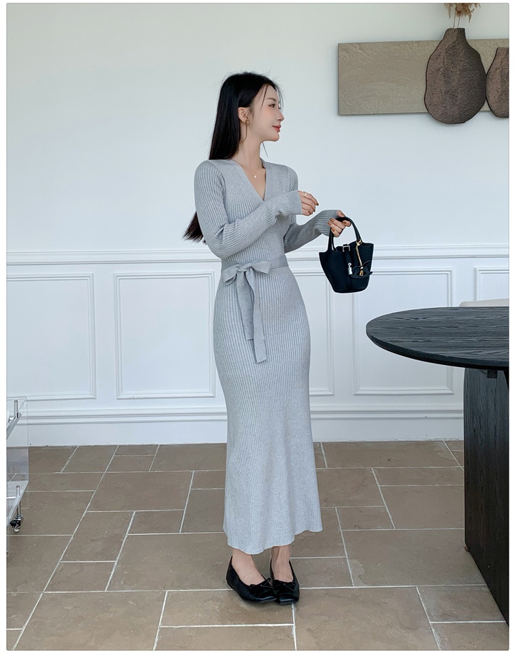 France style V-neck long dress ladies dress for women