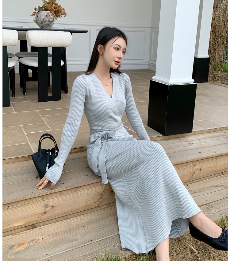 France style V-neck long dress ladies dress for women