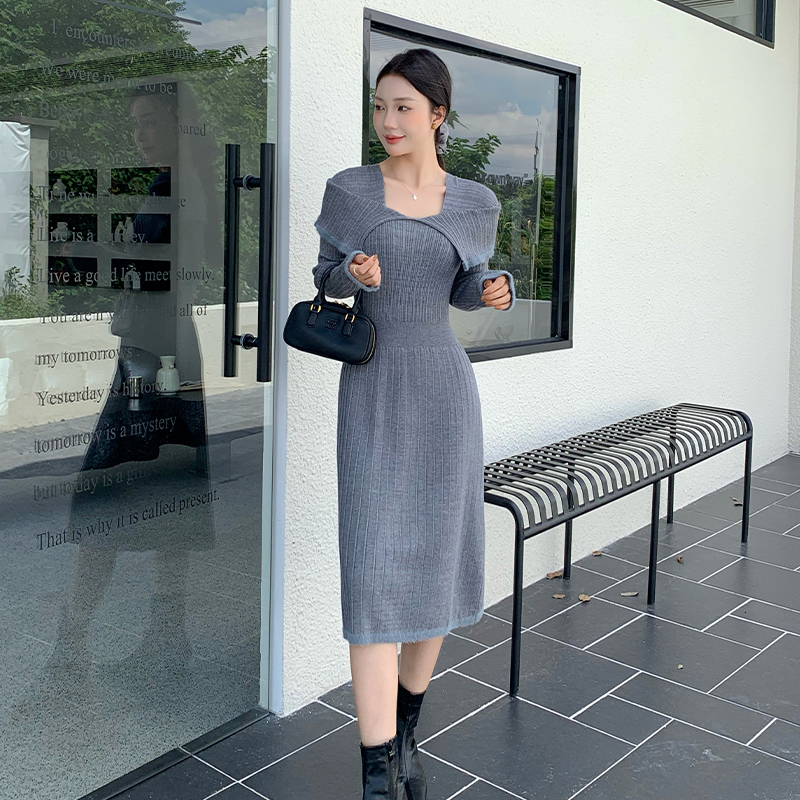 Knitted France style temperament slim dress for women