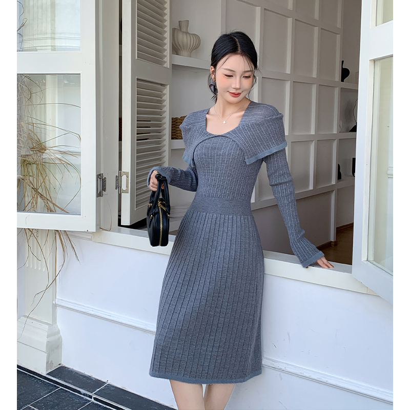 Knitted France style temperament slim dress for women