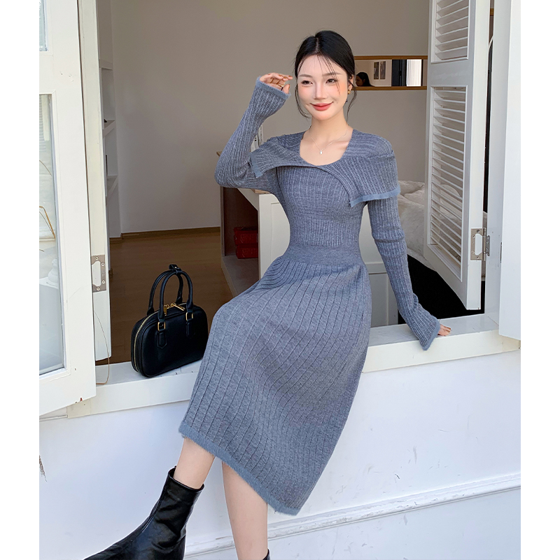 Knitted France style temperament slim dress for women
