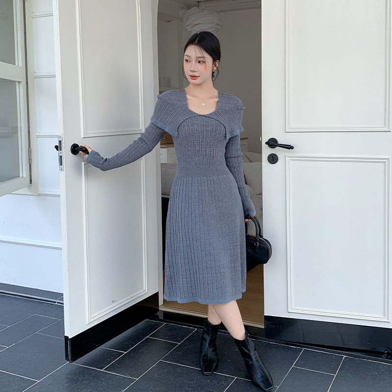 Knitted France style temperament slim dress for women