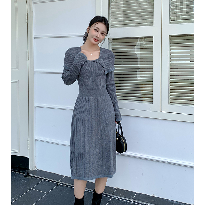 Knitted France style temperament slim dress for women