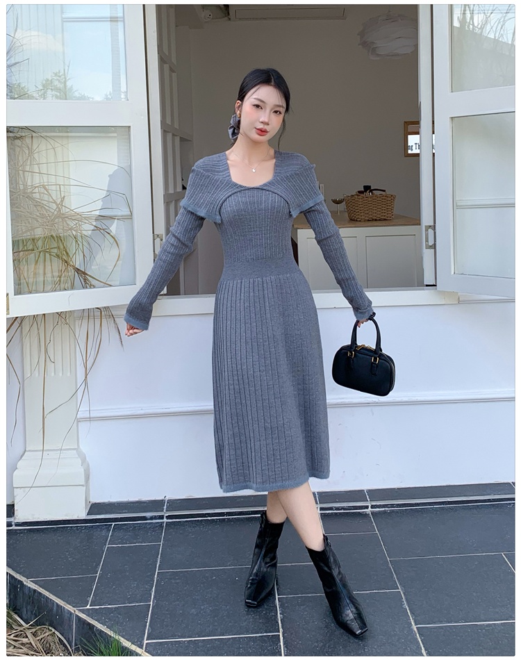 Knitted France style temperament slim dress for women