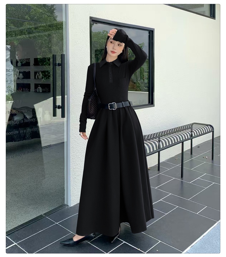 Temperament retro dress show young slim belt