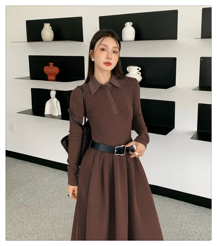 Temperament retro dress show young slim belt
