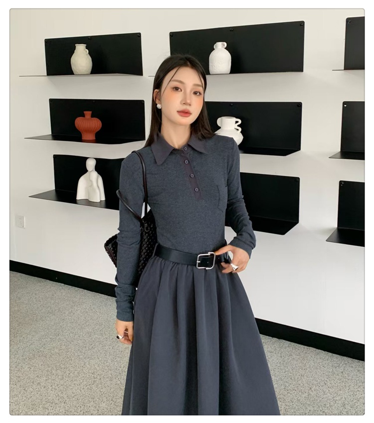 Temperament retro dress show young slim belt