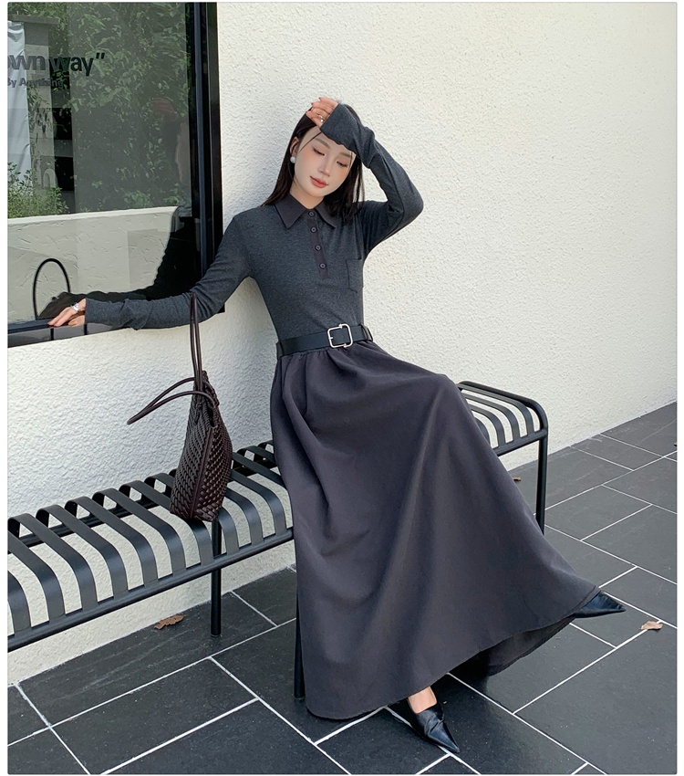 Temperament retro dress show young slim belt