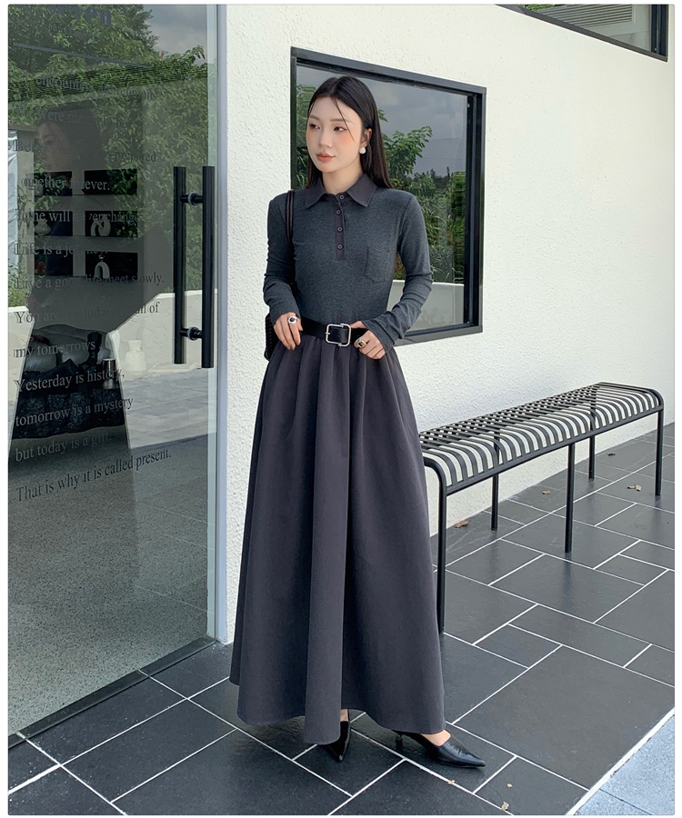 Temperament retro dress show young slim belt
