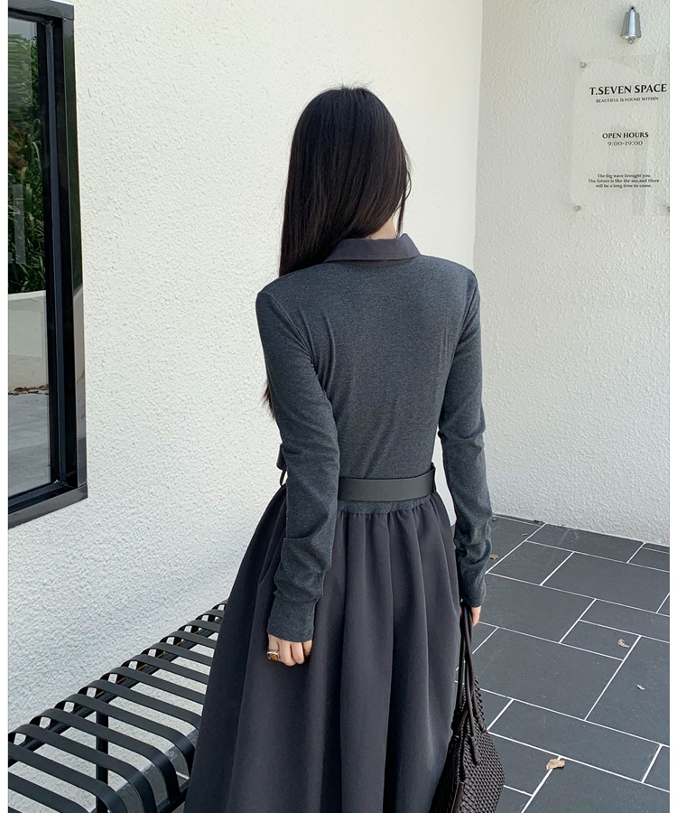 Temperament retro dress show young slim belt