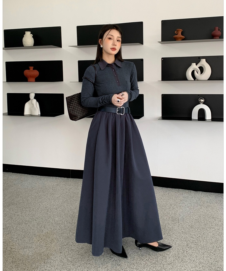 Temperament retro dress show young slim belt