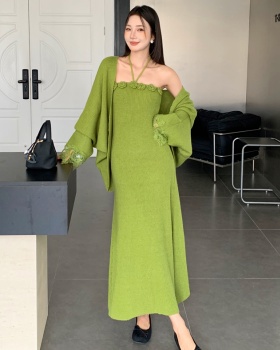 Long flowers shawl temperament dress a set