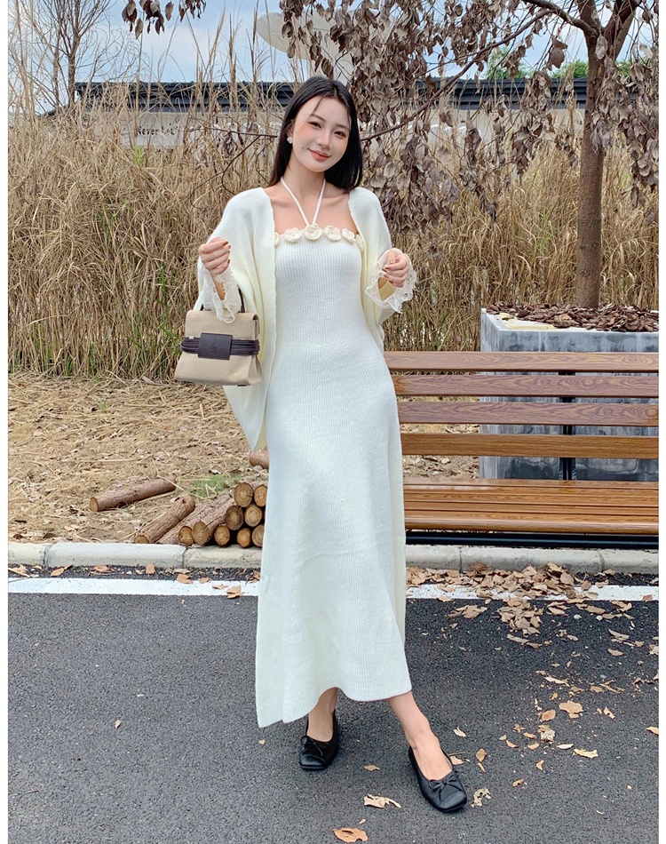 Long flowers shawl temperament dress a set