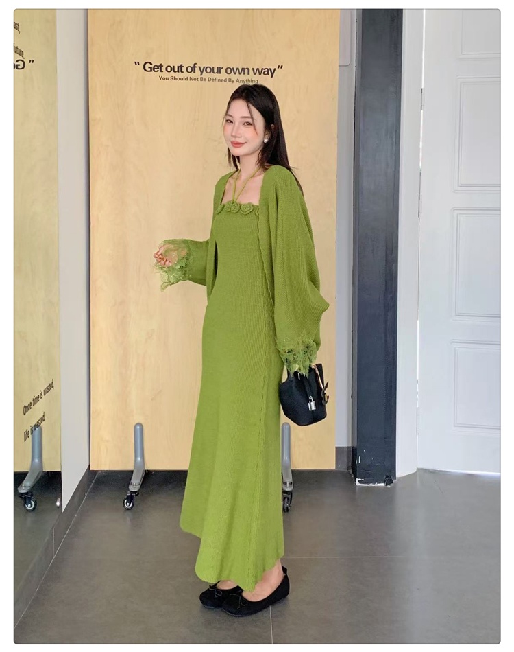 Long flowers shawl temperament dress a set