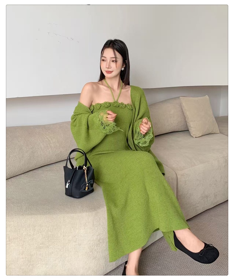 Long flowers shawl temperament dress a set