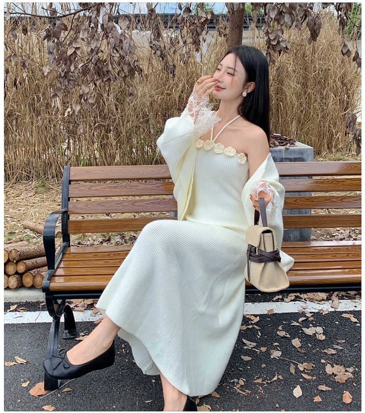 Long flowers shawl temperament dress a set